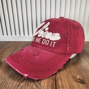 Kbethos "Wine Made Me Do It" Distressed Strapback Hat Cap Red Canvas Embroidered